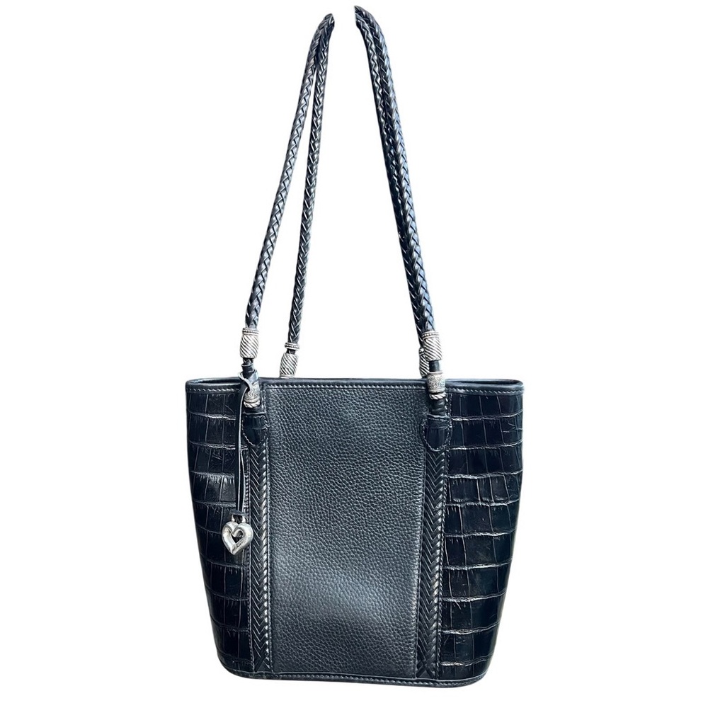 BRIGHTON LEATHER PURSE Black Women's SHOULDER Bag SIVER EMBOSSES CROC